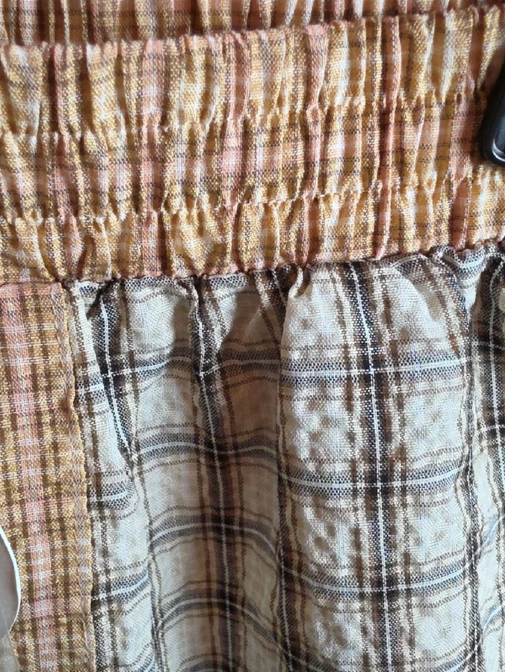 207p Oddi Plaid Ruffle Hem Pants - Cream Brown - Picture 10 of 16